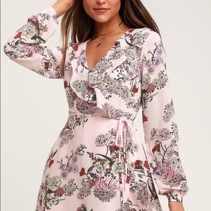 What a Time Pink Floral Print Long Sleeve wrap